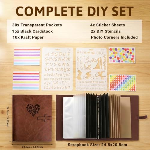 Vintage PU Leather DIY Scrapbook, 6-Ring Refillable 180° Lay Flat Photo Album Holds 220 4x6 Photos, 25 Blank Pages, Gift for Wedding Baby Travel Family - Image 2