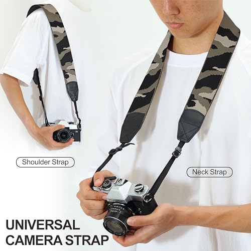Padwa Lifestyle Camouflage Camera Strap - 2" Wide Genuine Leather Ends Camera Straps for Photographers, Vintage Forest Camo Strap with Camera Quick Release fits All Cameras - Image 4