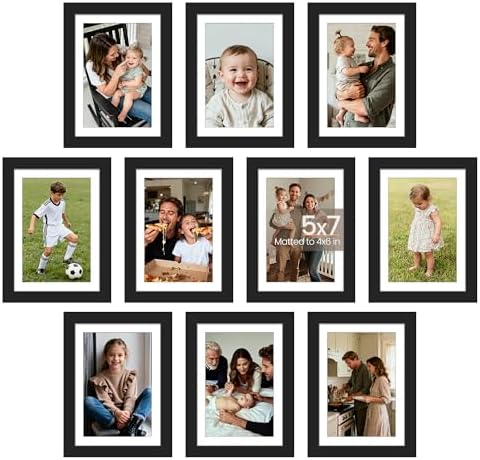 upsimples 5x7 Picture Frame, Photo Collage Wall Decor Set of 10, Black by upsimples