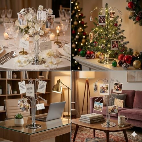 HOHIYA 14" Photo Display Tree with 12 Clips Stainless Steel Stand - Image 2