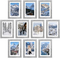 upsimples 5x7 Picture Frame Set of 10, Display Pictures 4x6 with Mat or 5x7 Without, Multi Photo Frames Collage for Wall or Tabletop Display, Gray by upsimples