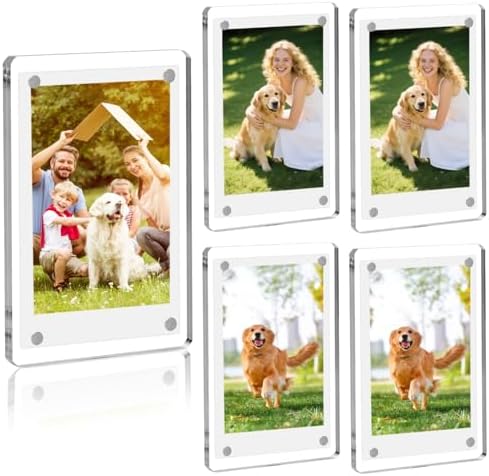 Acrylic Mini Polaroid Frame for Photos 5 Pack Magnetic Refrigerator Mini Picture Frames for Instax Photo Display Double Sided Clear 2.36 X 3.54 Inch by COYMOS