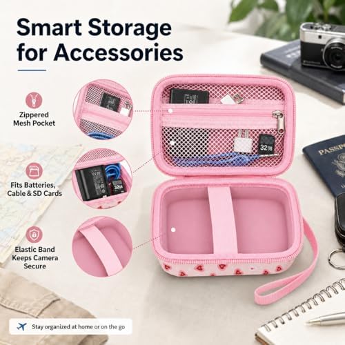 Digital Camera Case for KODAK PIXPRO FZ55/FZ45, for CAMKORY, for Canon PowerShot ELPH 180/190/360,for Sony DSCW800/W830, Hard EVA Compact Camera Bag with Mesh Pocket,Wrist Strap,Case Only(Light Pink) - Image 3