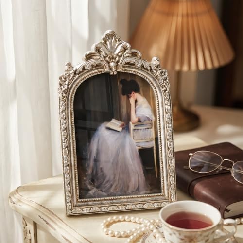 Cuspin 4x6 Silver Arch Picture Frame Vintage Ornate Resin Frame - Image 3