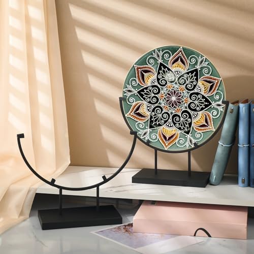 Blulu 4 Pcs 12 Inch Round Metal Display Stands for Stained Glass Art Fused Display Stands Decorative Fused Glass Art Base for Plate Picture Platter Photo(Black) - Image 4