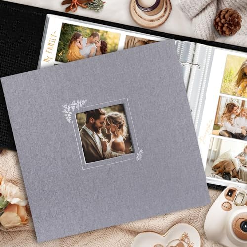 Lanpn Scrapbook Photo Album 12x12, Linen Window Design Cover Top Load 3 Ring Folder Binder Photobook Photo Book 12 x 12 inch with 30 Plastic Sleeves 60 Pages Grey - Image 5