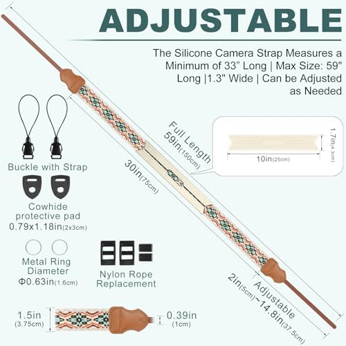 FIEIL Neck Strap Silicone Camera Straps - Padded Camera Strap, 1.5" Wide Adjustable Neck Strap - Compatible with Canon, Nikon, Sony, and More DSLR and Mirrorless Cameras (Blue and Orange Geo) - Image 5