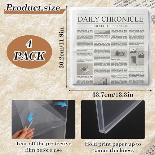 Klmnop 4 Pack Hard Newspaper Toploader Holders, 13" x 11" Rigid PVC Plastic Protector Sleeves, 4.5mm Thick Clear Loaders for Newspapers, Magazines, Comics, Photos - Image 2