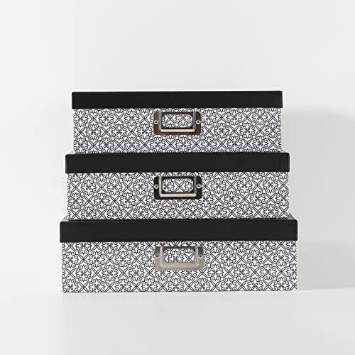 SLPR - Black and White Nesting Storage Boxes with Lids, Set of 3 - Image 2
