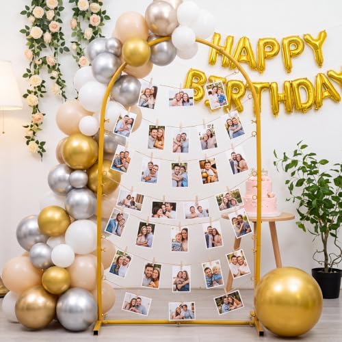 Mifoci 47 Inch Gold Metal Arch Photo Display Board W/30 Wooden Clip&string - Image 6