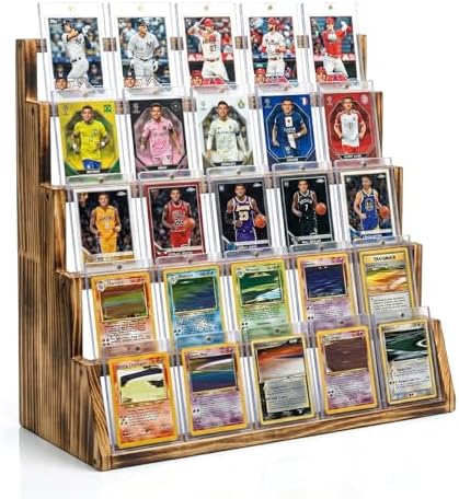 5 Tier Wooden Card Display Stand Holds 20-25 PSA BGS SGC Graded Sports Card by Unknown