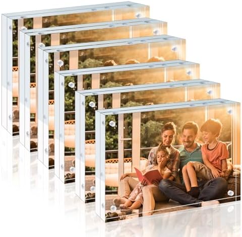 Egofine Acrylic Frames 6 Pack, 4x6 and 5x7 Combinations, 20mm Thicker Frameless Clear Picture Frames, Double Sided Magnetic Picture Frames, Free Standing Desktop Display by Egofine