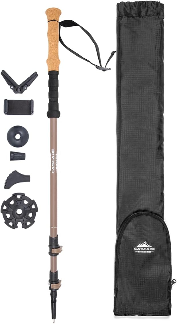 Cascade Mountain Tech Trekking Poles - Carbon Fiber Monopod Walking or Hiking Sticks with with Accessories Mount and Adjustable Quick Locks by CascadeMountainTech
