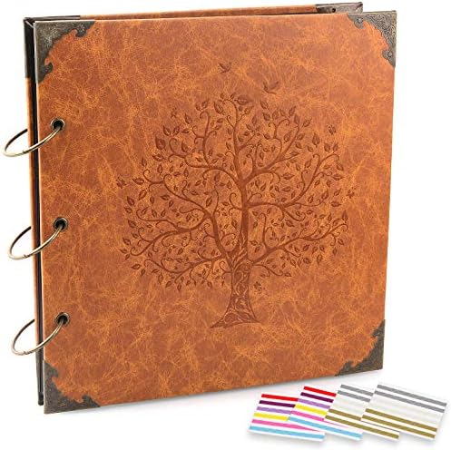 Photo Album DIY Scrapbook 10x10 inch 50 Pages Double Sided, Vintage Leather Cover Three-Ring Binder Picture Booth + 408pcs Self Adhesive Photos Corners for Memory Keep (Family Tree Brown Sugar) by ADVcer