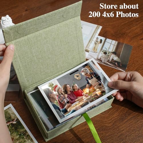 Photo Storage Box 4x6, Linen Photo Box - Grassgreen - Image 2