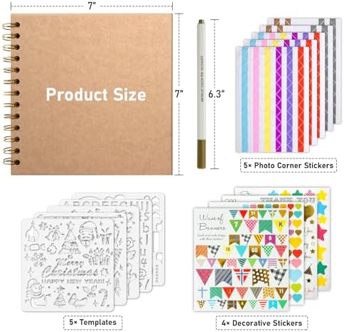 GOTIDEAL 7 x 7 Inch Scrapbook Album with Metallic Markers, Yellow, 40 Pages - Image 2