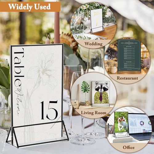 Floroom 6 Pack 5x7 Inch Clear Acrylic Sign Holders, Double-Sided Black Display Stand Picture Frames for Table Numbers, Menus, Flyers, Weddings, and Offices - Image 5