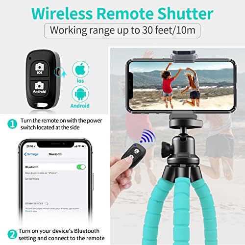 Aureday Phone Tripod, Flexible Tripod for iPhone and Android, Portable with Wireless Remote and Clip for Video Recording/Vlogging/Selfie (Blue) - Image 2