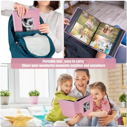 Photo Album 4x6 with 200 Pockets, Slip-in Picture Albums, Linen Cover Memory Book with Front Window, Black Page Vertical Photo Book for Wedding, Family, Anniversary, Baby, Vacation(Pink) - Image 4