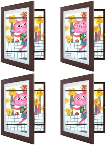 4 Pack 10x12.5 Front-Opening Kids Artwork Frames Changeable (Walnut) by GoldenStateArt