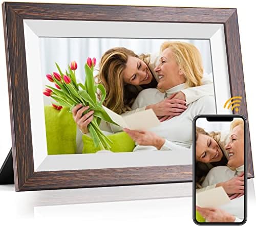 Frameo 10.1 Inch WiFi Digital Picture Frame with Frameo App, IPS Touch Screen HD Electronic Digital Photo Frame, Share Photos & Videos Instantly, Auto-Rotate Digital Picture Frame, Brown Wood by WeipanDirect