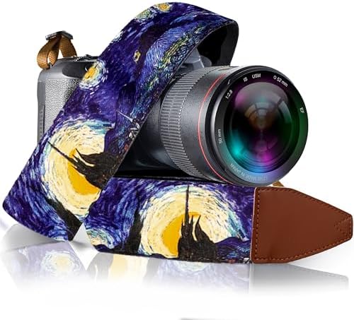 Art Tribute Camera Strap - Shoulder, Crossbody & Neck Camera Strap for Photographers, Fits All Cameras, Canon Nikon Sony Fujifilm, Padded Strap W/Quick Release, Leather Ends, Van Gogh Starry Night by ArtTribute