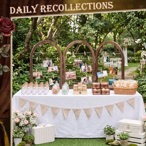 Briwooody 3 Panel 53 x 24 Inch Photo Display Rack with Clips Wooden Arched Picture Collage Frames Board for Farmhouse Wedding Postcard Greeting Card Organizer Holder Home Dorm(Black Walnut) - Image 5