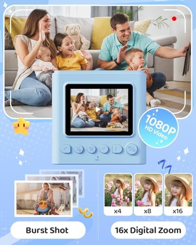 TIATUA Kids Instant Print Camera, 1080P HD Video Digital Toy, Blue - Image 4