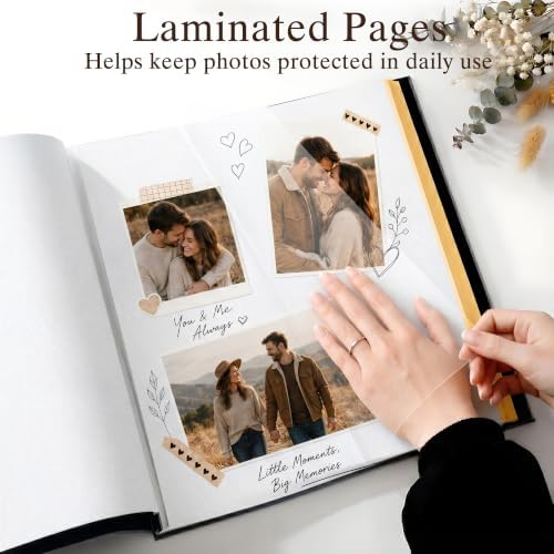 Photo Album Holds 3X5, 4X6, 5X7, 6X8, 8X10 Photos, Leather Cover, Magnetic Self-Stick Page, Hand Made DIY Albums (Dark Brown, Large) - Image 3