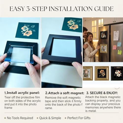 Retro Magnetic Picture Frames for Refrigerator, Set of 2 Mini Vintage Magnet Frames with Strong Magnetic Back, Resin Gold Black 4.33x4.33 inch for Kitchen Decor Photos (Black A) - Image 6