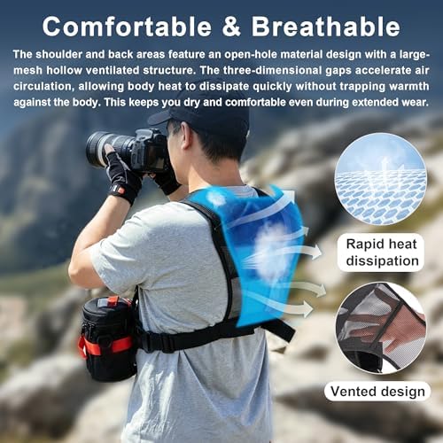 FOMITO Dual Camera Chest Harness System, Professional Photography Vest with Side Holster, Gray - Image 4