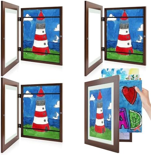 4 Pack 9x12 Front-Opening Kids Artwork Frames Changeable (Walnut) by GoldenStateArt