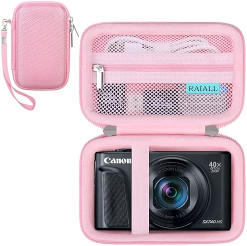 RAIALL Camera Case for Canon PowerShot SX740 HS/ SX730 HS/ SX720 HS/ SX620 HS Digital Camera, 4K Video Camera Hard Carrying Case Protective Travel Bag, Mesh Pocket for Batteries and USB Cable, Pink by RAIALL