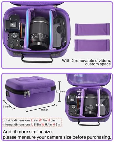 RAIACE Hard Case Compatible with Sony Alpha 7 II III IV/7R V Camera, for Nikon, for Canon, for Pentax and More. Mesh Pocket for Charger, Cables, Cards and Accessories. (case only) (Purple) - Image 4