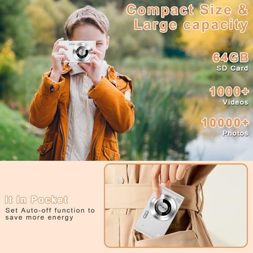 Digital Camera, Camera for Kids, UHD 4K 48MP Point and Shoot Digital Cameras with 64GB SD Card and 16X Digital Zoom Anti Shake, Compact Portable Small Gift for Boys Girls Students,White - Image 5