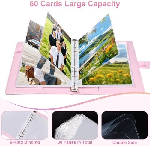 5x7 Photo Sleeve Album with 60 Pockets, A5 PU Leather Adjustable 6 Ring Binder, Clear Double-Sided Top Loading Pages for Photo Storage, Pink - Image 5
