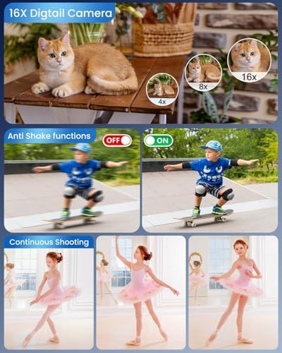 Digital Camera 4K for Kids-48MP Autofocus Vlogging Camera with 32GB Card, 16X Zoom, Anti-Shake, Compact Point and Shoot Camera for Teens Beginners, Birthday Gift Black - Image 5
