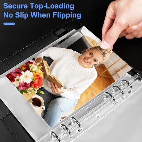 5x7 Photo Album, A5 Refillable 6 Ring Binder with Sleeves, Black - Image 3
