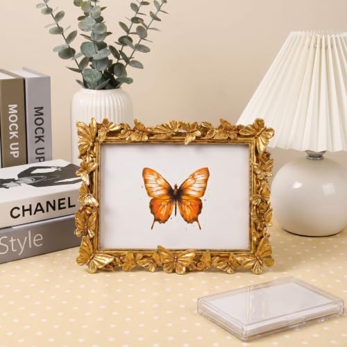 Gold 5X7 Vintage Picture Frames Golden Palm Butterfly Elegant Retro European Design,Antique Picture Frame for Tabletop Stand or Wall Hanging - Image 4