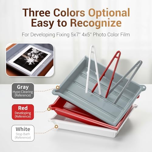 JJC 10x12 Darkroom Photo Developing Tray, Set of 3 w Tong (Gray/White/Red) - Image 2