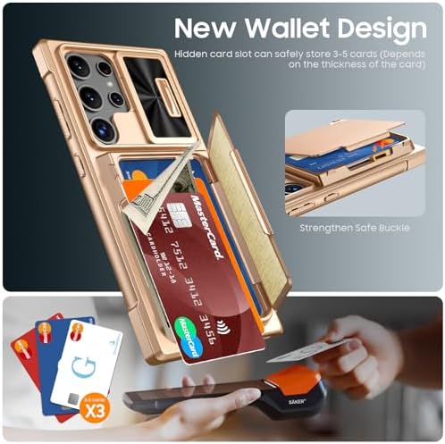 GooseBox for Samsung Galaxy S24 Ultra Wallet Case with RFID Blocking Card Holder, Camera Cover, Kickstand, Full Body Shockproof Case for S24 Ultra 6.8Inch 2024 for Women Men-Champagne Gold(Upgraded) - Image 3