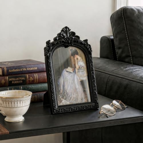Cuspin 4x6 Black Picture Frame Vintage Ornate Arched Gothic Photo Frame - Image 3