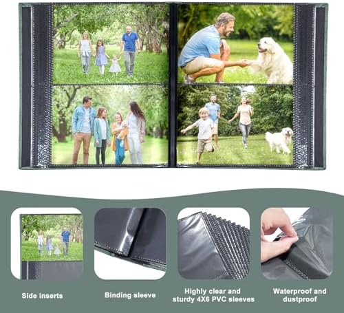 Photo Album 4x6 with 200 Pockets, Slip-in Picture Albums, Linen Cover Memory Book with Front Window, Black Page Vertical Photo Book for Wedding, Family, Anniversary, Baby, Vacation(Green) - Image 3