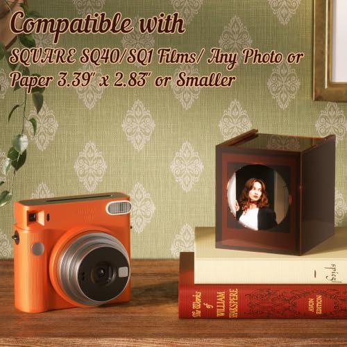 WINKINE Acrylic SQUARE Polaroid Frame & Photo Storage Box for Fujifilm Instax SQUARE SQ40/SQ1 Films, 3.39''x2.83'' Film Frame, Vintage Box with Sliding Lid, Amber, 1 Pack - Image 3