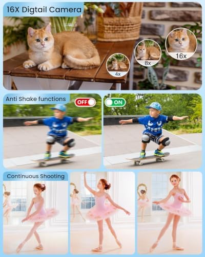 Digital Camera 4K Autofocus Vlogging Camera for Photography with 16X Zoom Anti Shake, 32GB Card, 48MP Compact Portable Point and Shoot Camera Gift for Kids Boys Girls Beginner（White） - Image 6