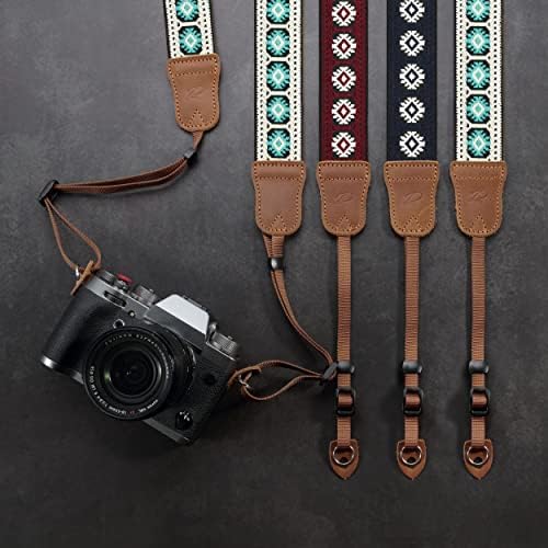 Padwa Lifestyle Camera Strap - 1.5" Crazy Horse Cowhide Head Cotton Strap,Vintage Embroidery Camera Straps for Photographers and All Cameras,Cute Adjustable Shoulder Neck Strap for Adults & Kids - Image 4