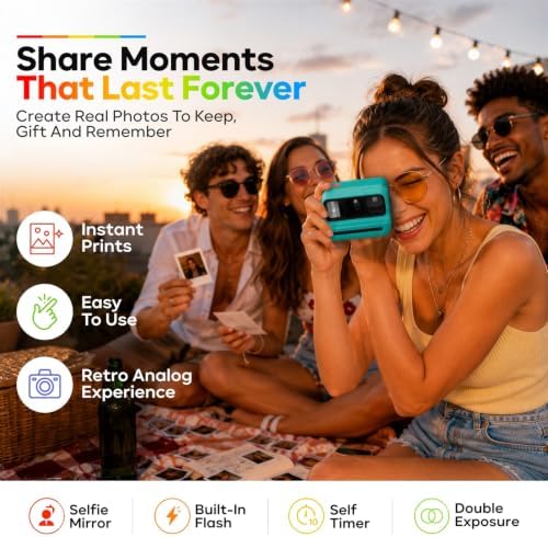 Polaroid Go Generation 3 Instant Film Camera Bundle with Go Color Film 16 Exposures, Protective Hard Case, Wrist Strap, USB-C Cable & Accs. for Instant Photography (Teal) - Image 4