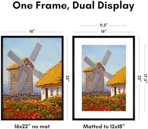 Americanflat 16x22 Poster Frame - Matted to 12x18 - Slim Molding - Black - Image 2