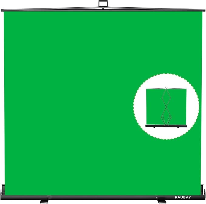 【Wider Style】 RAUBAY 78.7 x 82.7in Large Collapsible Green Screen Backdrop | Portable Retractable Chroma Key Panel Photo Background with Stand for Video Conference, Photographic Studio, Streaming by RAUBAY