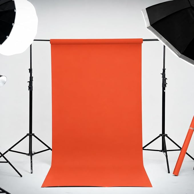 Kate Seamless Paper Backdrop for Photography Orange Photo Backdrop Paper (106.8''x32.8' Bright Orange) - Image 2